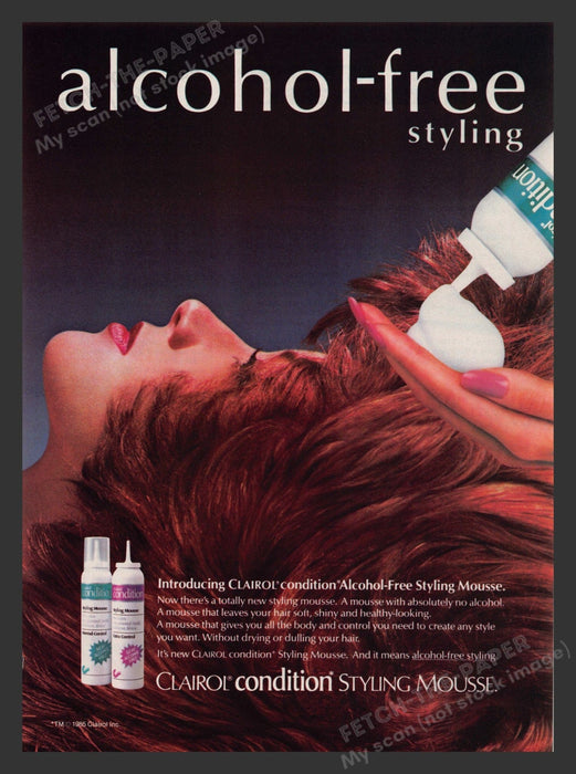 Clairol Condition Styling Mousse Redhead 1980s Print Advertisement Ad 1985 Fetch the Paper!