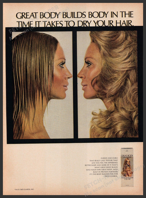 Clairol Great Body Builder for Hair 1960s Print Advertisement 1969 Fetch the Paper!