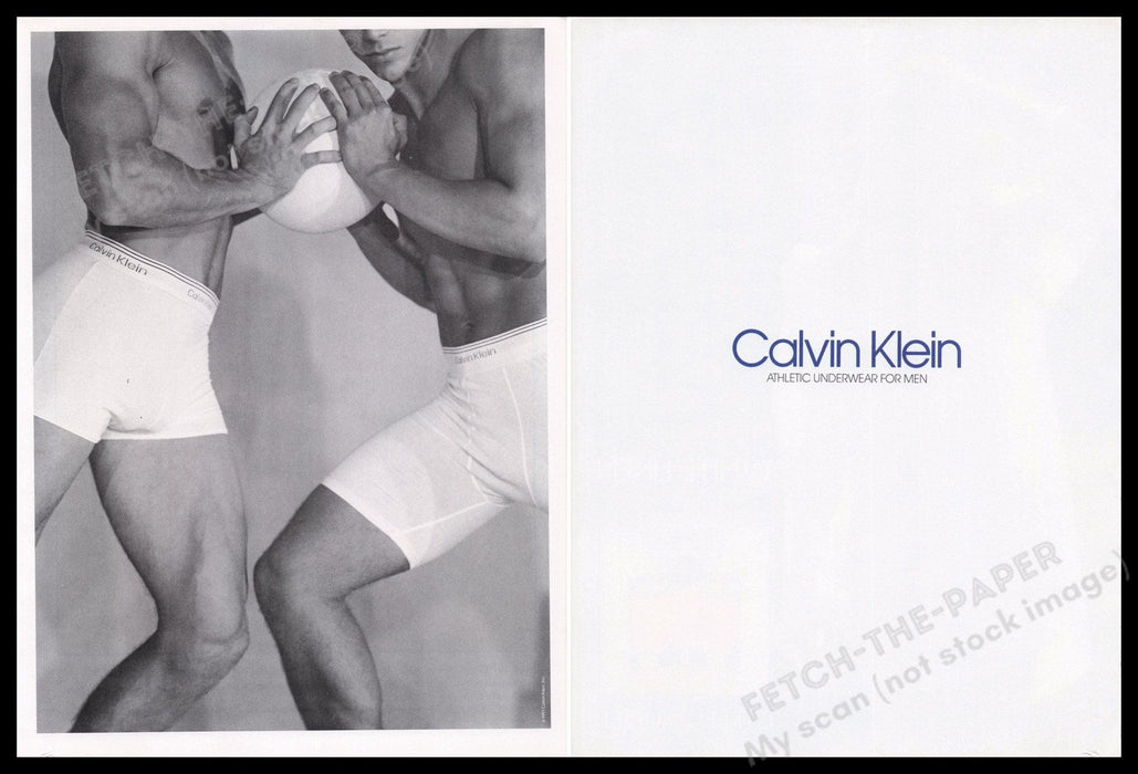 Clavin Klein Men's Underwear 1990s Print Advertisement (2 pages) 1991 Ball Sexy Fetch the Paper!