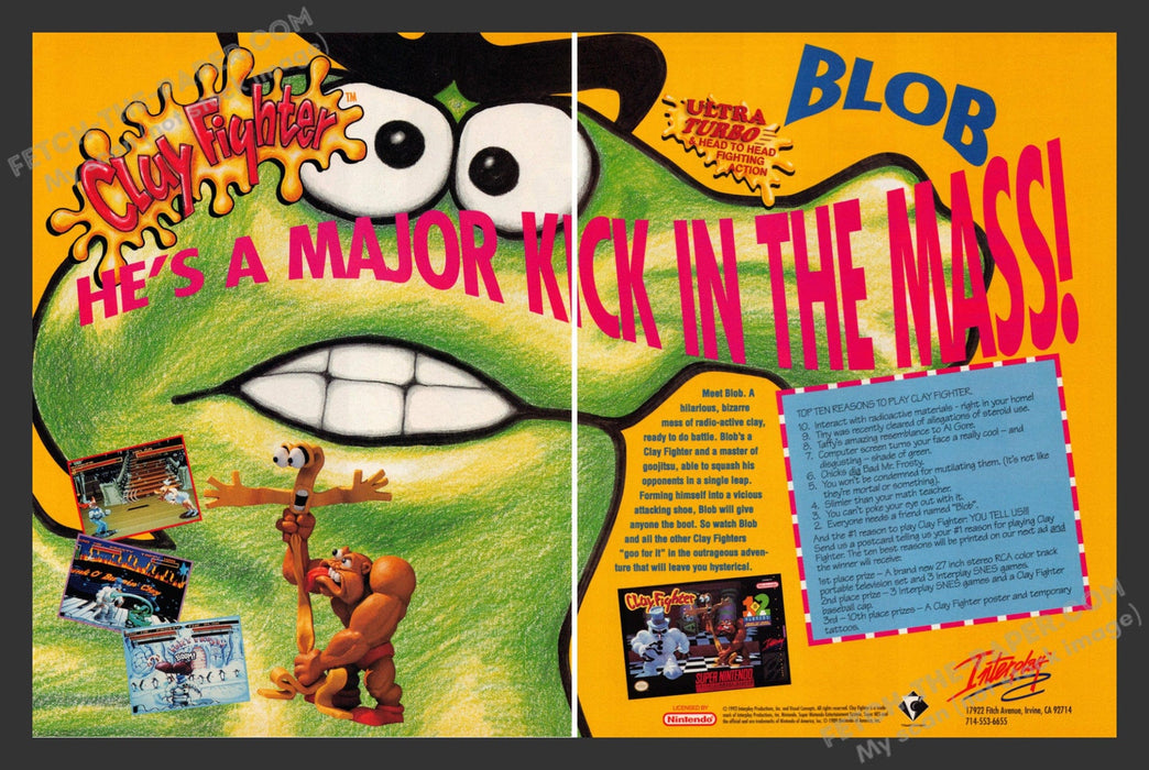 1993 Print Advertisement 2 Page ClayFighter Video Game Ad.