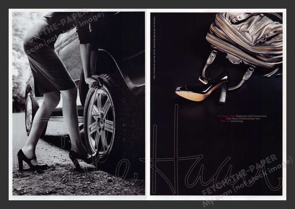 Cole Haan 2000s Print Advertisement (2 pages) 2007 Legs Tire Change Car Shoes Fetch the Paper!