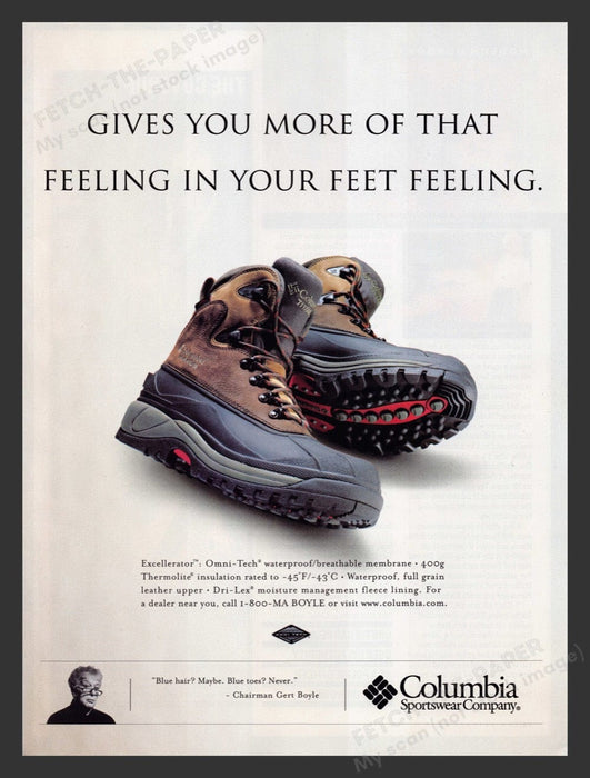 2002 Columbia Boots Excellerator Omni-Tech Print Advertisement Ad