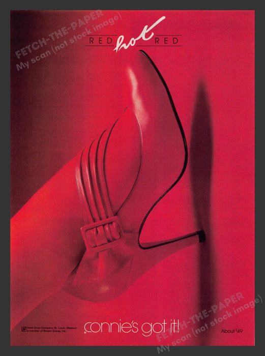 Connie's Shoes Red Hot Red Heels 1980s Print Advertisement Ad 1985 Fetch the Paper!