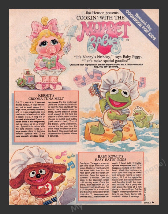 1985 Cooking with the Muppet Babies Article Recipes Print Ad (2 Pages)