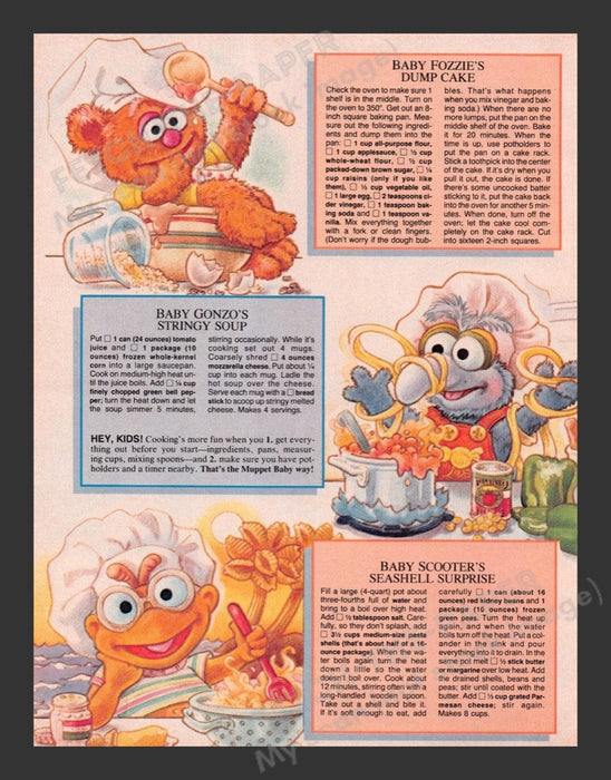 1985 Cooking with the Muppet Babies Article Recipes Print Ad (2 Pages)