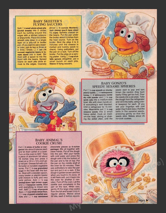 1985 Cooking with the Muppet Babies Article Recipes Print Ad (2 Pages)