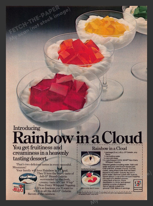 1981 Cool Whip & Jell-O "Rainbow in a Cloud" Recipe Print Advertisement Ad