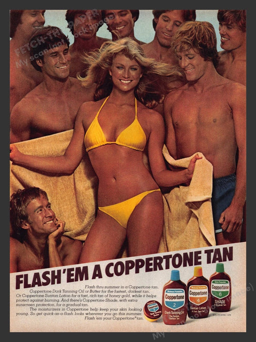 1979 Coppertone Dark Tanning Oil Girl Yellow Bikini Print Advertisement Ad