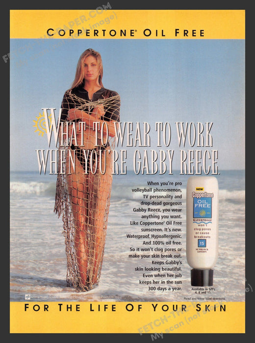 1996 Print Advertisement Coppertone Sunblock Gabby Reece Pro Volleyball Athlete.