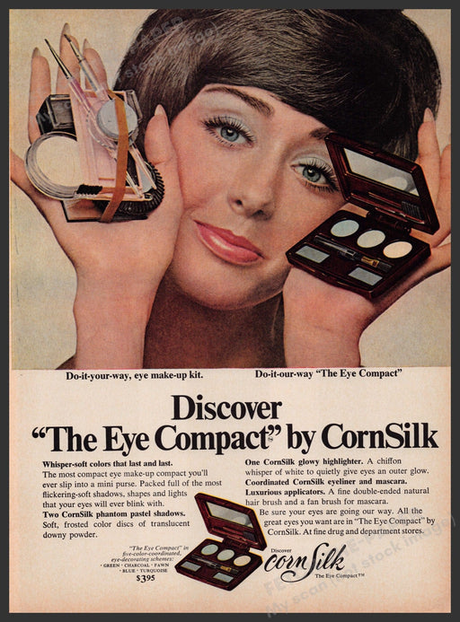 CornSilk The Eye Compact Makeup 1960s Print Advertisement 1969 Cosmetics Fetch the Paper!