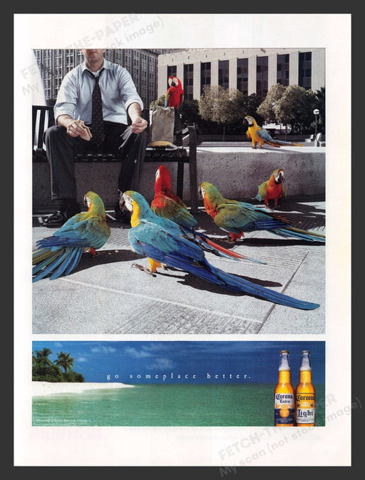 2002 Corona Extra Beer Feeding Parrots Print Advertisement Ad