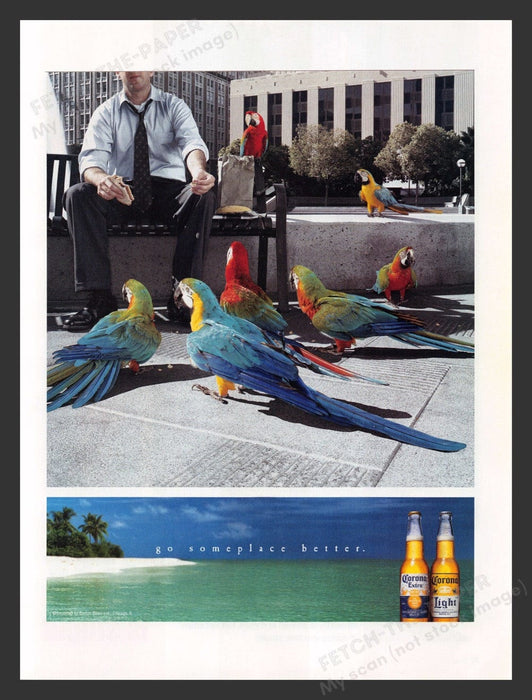 2002 Corona Extra Beer Feeding Parrots Print Advertisement Ad
