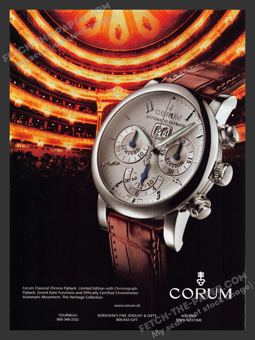2005 Print Advertisement Corum Watches Classical Chrono Flyback Theater Ad.
