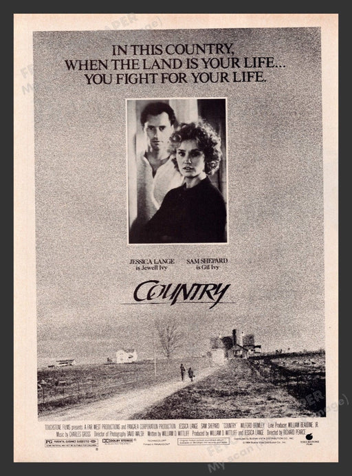1984 Country Movie Release Jessica Lange & Sam Shepard Print Advertisement Ad