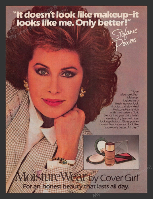 1984 Cover Girl Moisture Wear Stefanie Powers Cosmetics Print Advertisement Ad