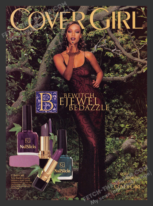 1998 Print Advertisement Cover Girl Bewitch Cosmetics Tyra Banks Fashion Model.