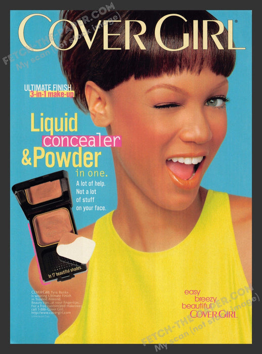 1998 Print Advertisement Cover Girl Cosmetics Tyra Banks Fashion Model Ad.