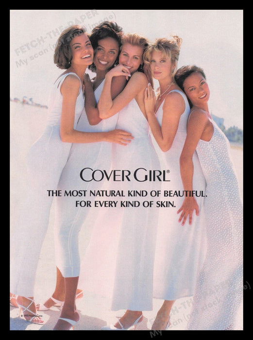 Cover Girl 1990s Print Advertisement Ad 1993 Super Models Cosmetics Fetch the Paper!