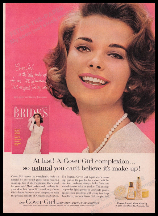 Cover Girl Bonnie Trompeter 1960s Print Advertisement Ad 1965 Cosmetics Fetch the Paper!