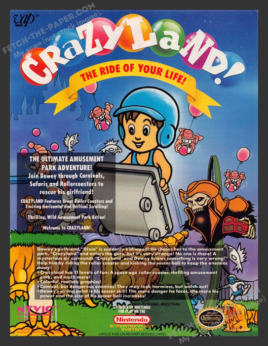 1991 Print Advertisement Crazyland: The Ride of Your Life Video Game Ad.