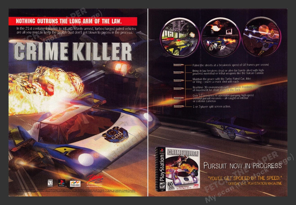 1998 Crime Killer "Pursuit" Video Game Print Advertisement (2 Pages)