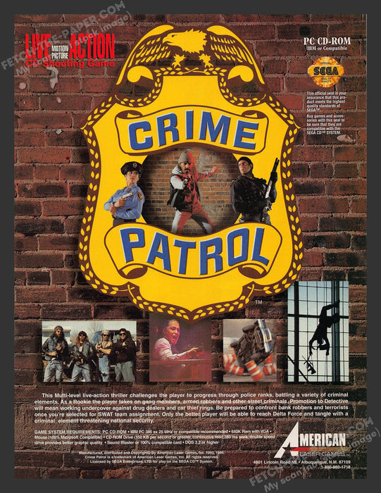 1994 Print Advertisement Crime Patrol Laser Video Game Ad.