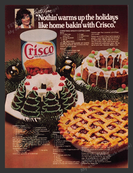 1983 Crisco Loretta Lynn Christmas Baking Recipes Print Advertisement Ad