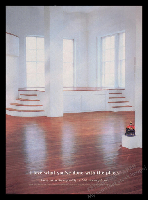 Crown Royal 2000s Print Advertisement Ad 2001 Bottle Empty House Fetch the Paper!