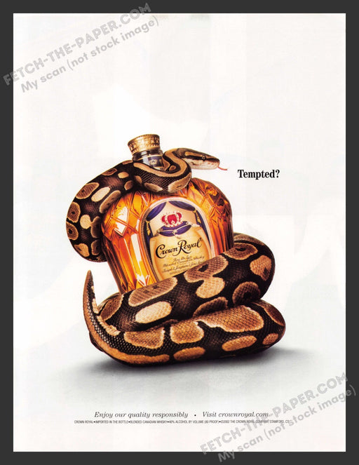 2003 Crown Royal "Tempted?" Boa Constrictor Snake Alcohol Print Advertisement Ad.