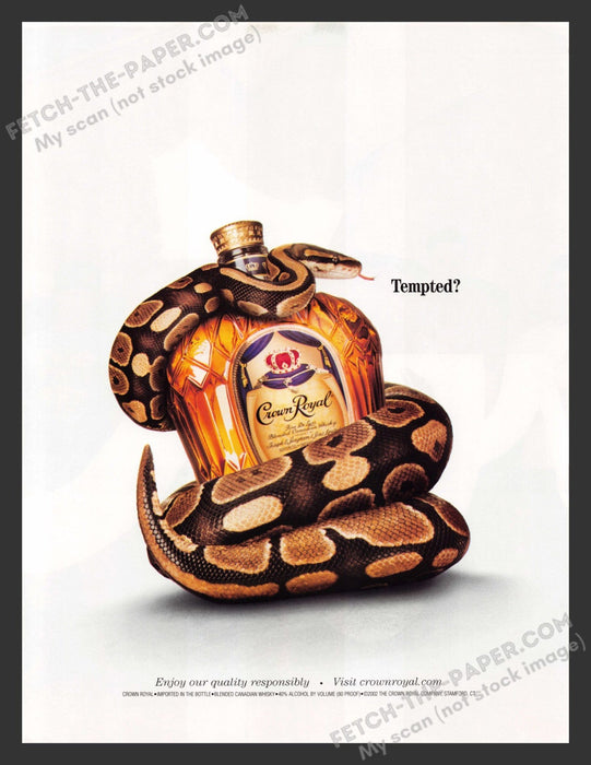 2003 Crown Royal "Tempted?" Boa Constrictor Snake Alcohol Print Advertisement Ad.