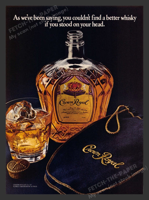 1983 Crown Royal Whisky Bottle Glass & Bag Print Advertisement Ad