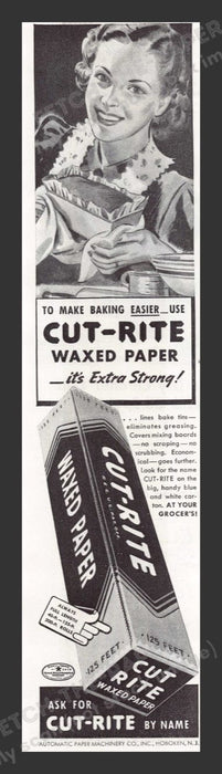 1941 Cut-Rite Waxed Paper Woman Making Bread Print Advertisement Ad