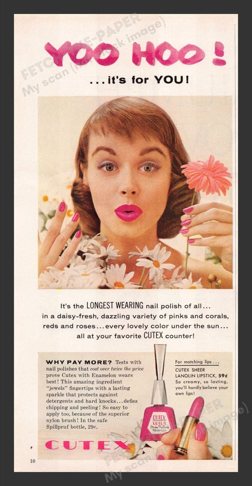 1956 Cutex Diamond "Strike Me Pink" Yoo Hoo Print Advertisement Ad