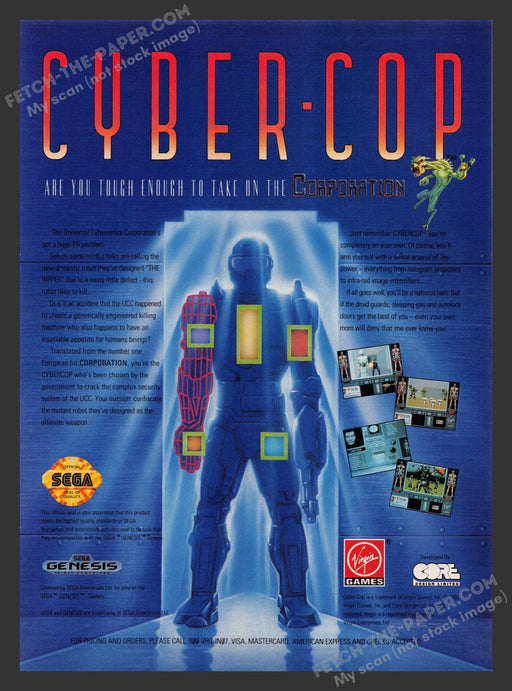 1992 Print Advertisement Cyber Cop Video Game Ad.