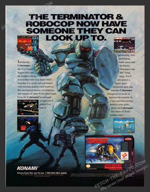 1991 Print Advertisement Cybernator Super Nintendo Video Game Ad.