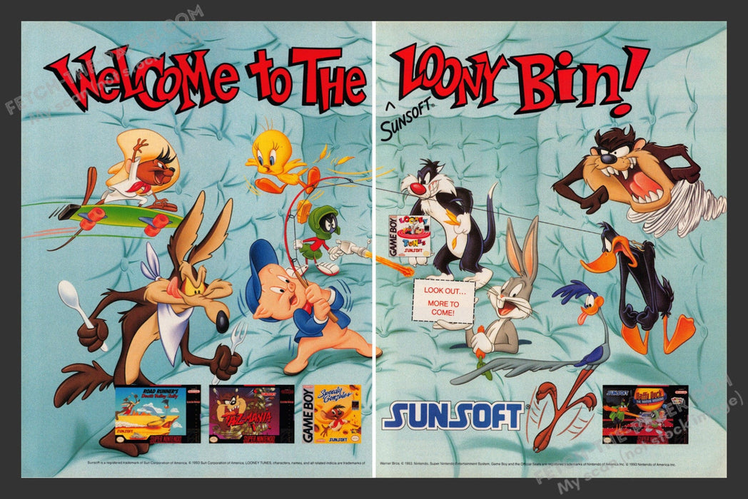 1993 Print Advertisement 2 Page Daffy Duck: The Marvin Missions Video Game Ad.