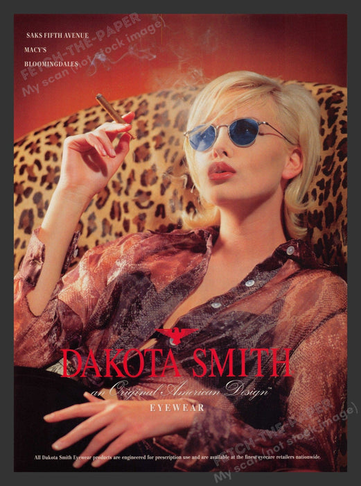 Dakota Smith 1990s Print Advertisement 1995 Eyewear Blonde Smoking Fetch the Paper!