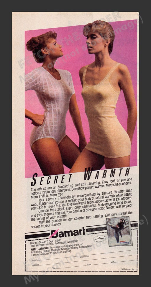 Damart 1980s Print Advertisement 1983 Thermolactyl Underclothing Sexy Models Fetch the Paper!