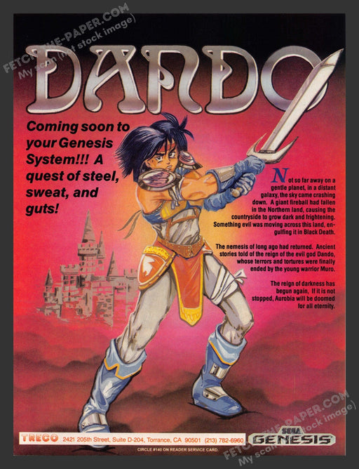 1990 Print Advertisement Dando Video Game Ad.