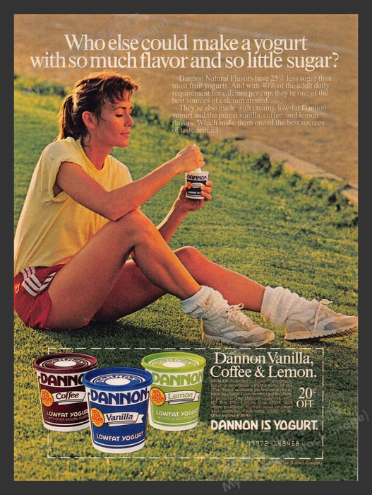1986 Dannon Yogurt Exercising Woman Print Advertisement Ad
