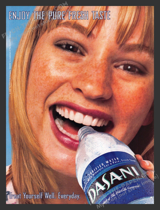 2002 Print Advertisement Dasani Bottled Water Beverage Freckled Girl Ad.