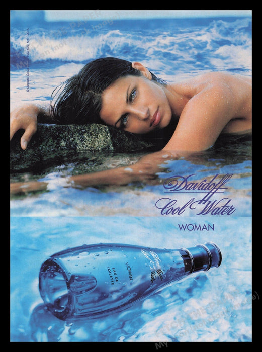 Davidoff 2000s Print Advertisement Ad 2001 Fragrance Woman Lying In Water Beach Fetch the Paper!