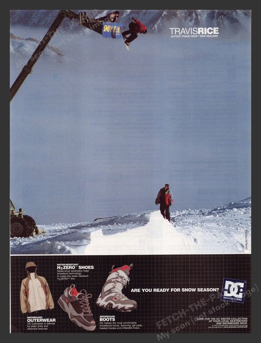2003 DC Shoes Travis Rice 30-foot Crane Drop New Zealand Print Advertisement Ad
