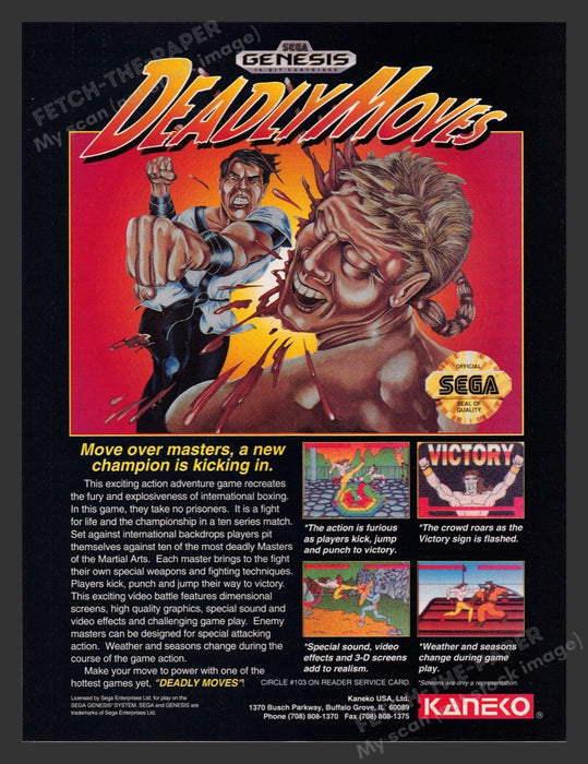 1992 Deadly Moves Video Game Print Advertisement