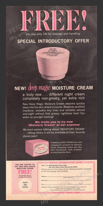 1965 Deep Magic Moisture Cream Print Advertisement Ad