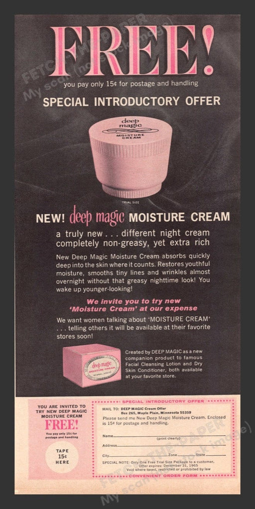 1965 Deep Magic Moisture Cream Print Advertisement Ad
