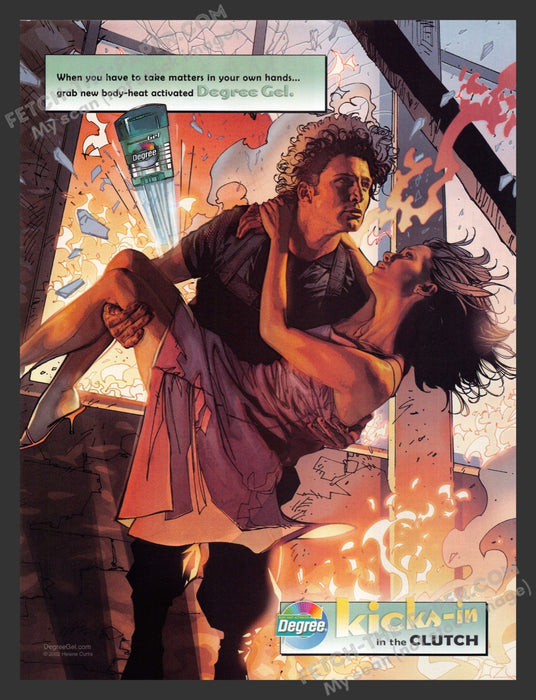 2002 Print Advertisement Degree Deodorant "Kicks-in in the clutch" Rescue Girl.