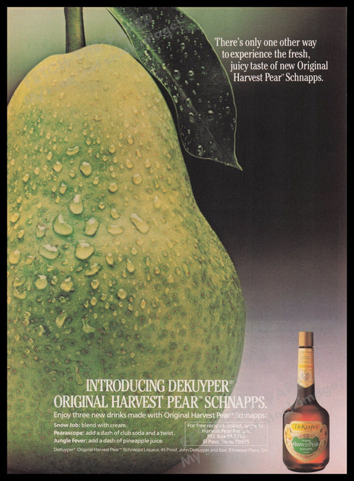 DeKuyper Harvest Pear Schnapps Liqueur 1980s Print Advertisement Ad 1986 Fetch the Paper!