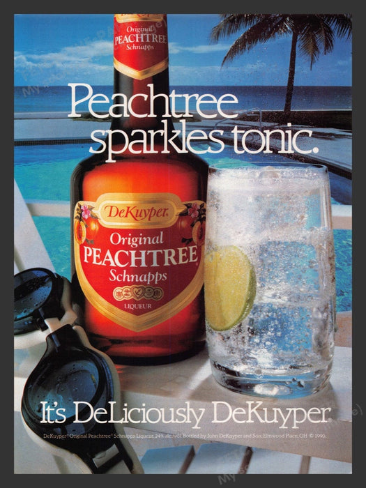 1990 DeKuyper Peachtree Schnapps Ocean Pool Goggles Print Advertisement Ad