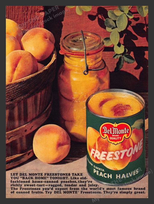 1963 Del Monte Freestone Peach Halves Print Advertisement Ad